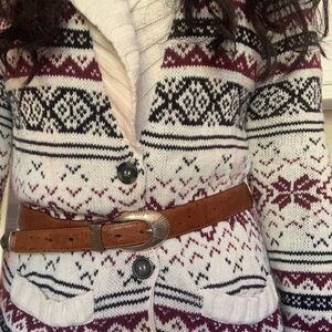 Vintage cognac leather belt with silver buckle